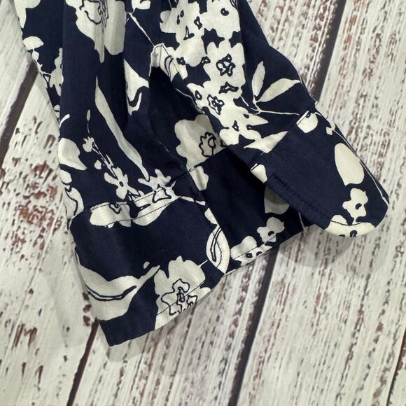 Lauren Ralph Lauren 1X Navy White Floral Button Front Stretch Cotton Shirt - Picture 7 of 9